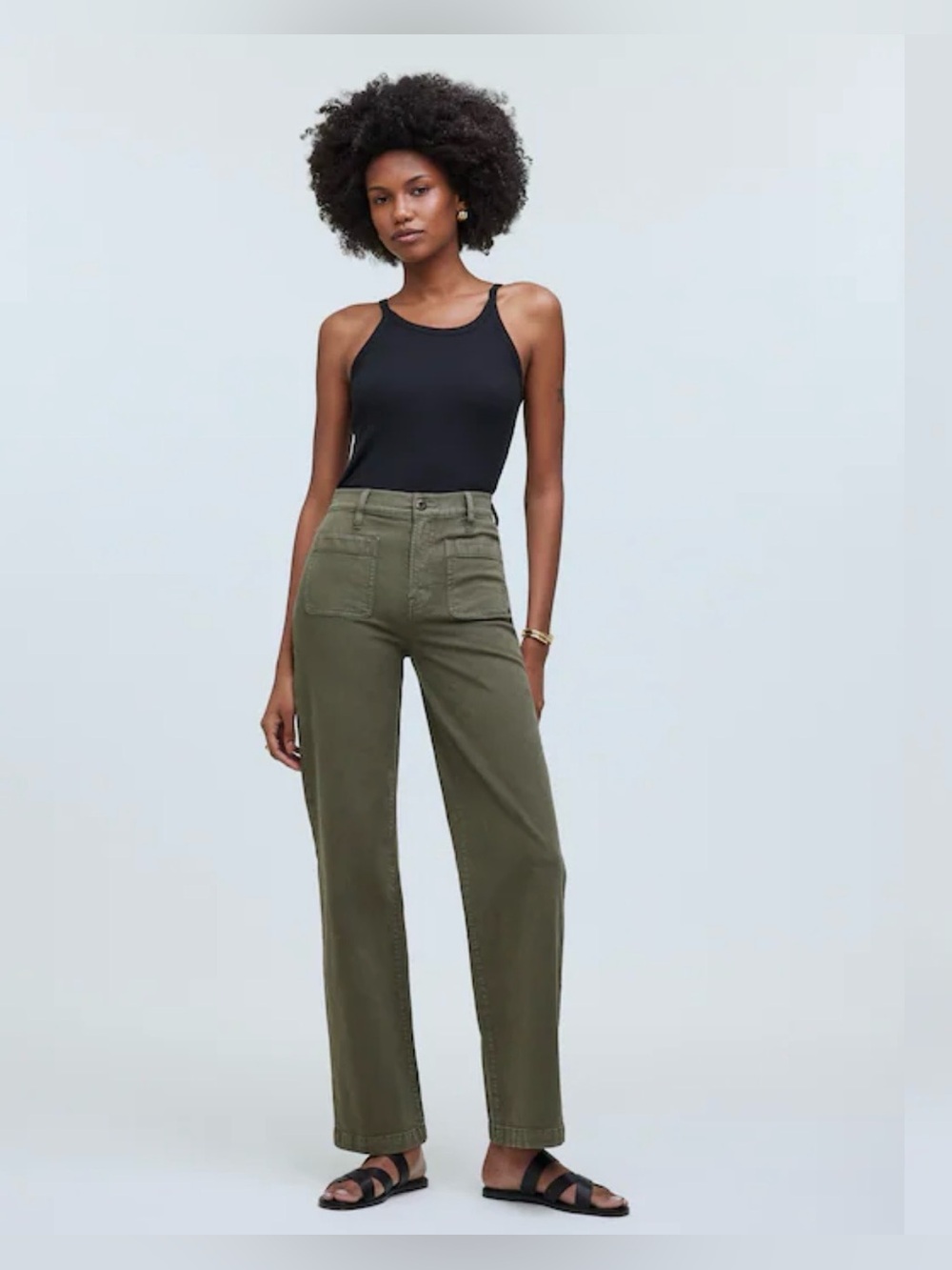Madewell Emmett Wide Leg Pants Womens 26 Green Cotton Stretch High Rise Neutral